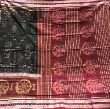 Worship women and wheel motifs Cotton Ikat saree