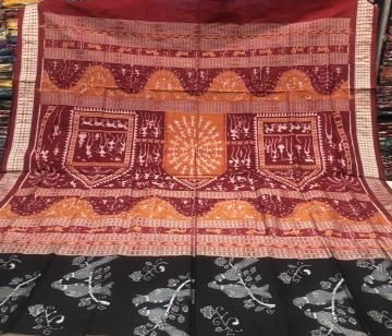 Jhoti Aanchal with birds motifs body Ikat Silk Saree with Blouse Piece