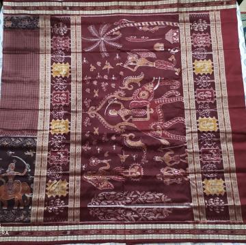 Exclusively woven Marriage theme in Tribal Art Ikat  Silk Saree with Blouse Piece