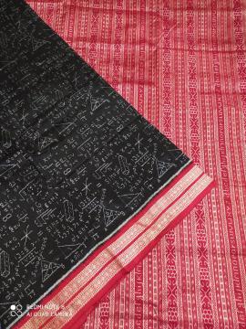 Mathematical equations black and Red Ikat Silk Saree with Blouse piece