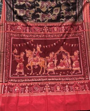 Exquisite Marriage theme Cotton Ikat Saree with Blouse Piece
