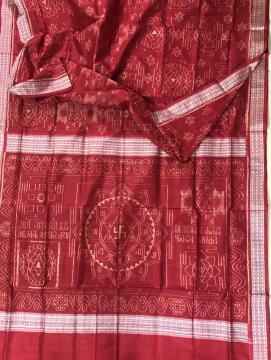 Exclusively woven Laxmi Yantra theme Ikat Silk Saree with Blouse Piece