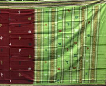 Fish turtle and other traditional motifs Cotton Bomkai Saree with Blouse Piece