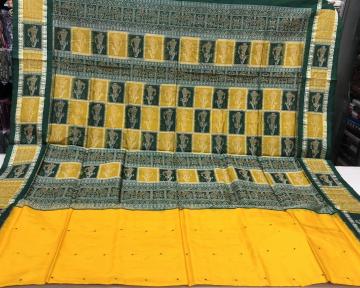 Yellow and green combination Doll border and Aanchal Bomkai Silk Saree with Blouse Piece