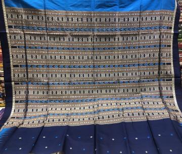 Bomkai and Ikat work Silk Saree with Blouse Piece