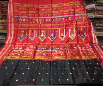 Black and red Dolabedi Silk Saree with Blouse Piece