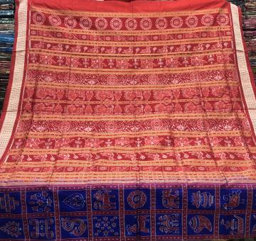 Intricately woven traditional motifs Sambalpuri Nabakothi Silk Saree with Blouse Piece