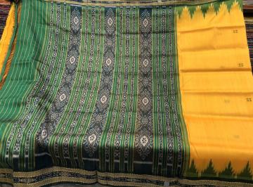 Yellow Green traditional Khandua Silk Saree without Blouse piece