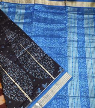 Intricately woven tree motifs Ikat silk saree with blouse piece