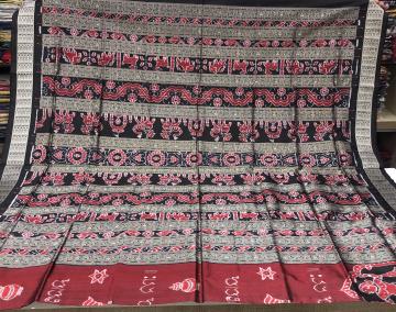Exclusively woven Odia Script mantra Ikat Silk Saree with Blouse Piece