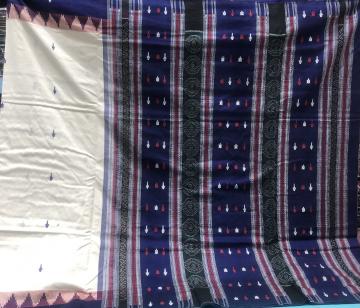 Kotpad motifs inspired thick cotton Sambalpuri saree with blouse piece