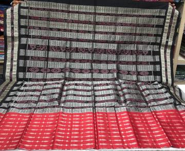 Traditional Aanchal red and black Hazarbuti Silk Saree with Blouse Piece