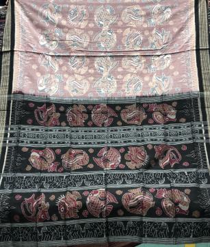 Exclusively woven fish motifs Cotton Ikat saree with blouse piece