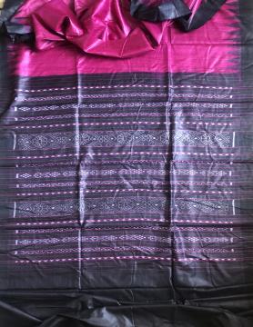 Magenta and black combination Gopalpur Tasar Ikat Saree with Blouse Piece