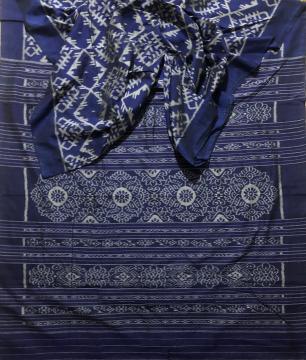 Geometric patterns body Cotton ikat Nuapatana saree without blouse piece