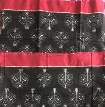 Black and Maroon combination peacock feather motifs Ikat weave Cotton Fabric