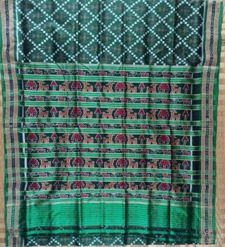 Tribal motifs body Ikat Khandua silk saree without blouse piece