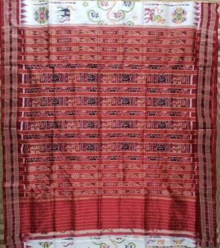 Animal and flower motifs Ikat weave Khandua Silk Saree without blouse piece
