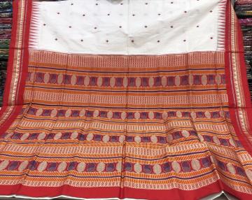 White and Red Dongria Silk Sares with Blouse Piece