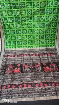 Green Black Beautiful Traditional Nabakothi Sambalpuri Silk Saree with Blouse Piece