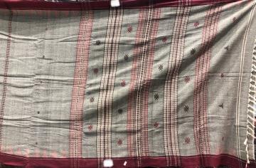 Natural dyed Grey and maroon Cotton Kotpad Saree