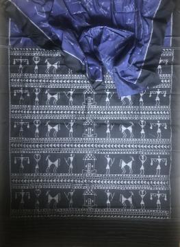 Musical notes theme cotton Ikat saree without blouse piece