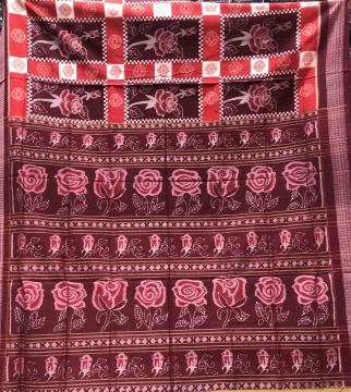 Exclusively woven Rose motifs Cotton Ikat Saree without blouse piece