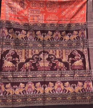 Beautiful Taj Mahal theme body with animal motifs Aanchal Cotton Ikat Saree with Blouse Piece