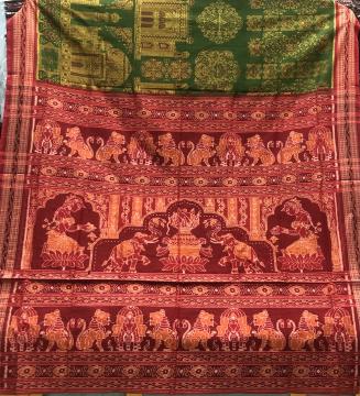Taj Mahal motifs body with temple sculptures motifs Aanchal Cotton Ikat