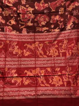 Childhood of Krishna WIth Yasoda Theme Cotton SIlk Ikat Saree with Blouse Piece