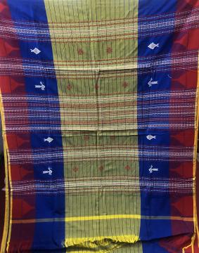 Bird and fish motifs Natural Dyed Cotton kotpad Saree with Blouse Piece