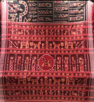Intricately woven wooden toys theme Cotton Ikat Saree with Blouse Piece