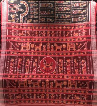 Intricately woven wooden toys theme Cotton Ikat Saree with Blouse Piece