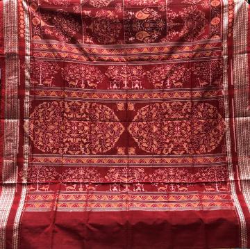 Intricate woven Tree and tribal motifs Cotton Silk Ikat Saree with blouse piece