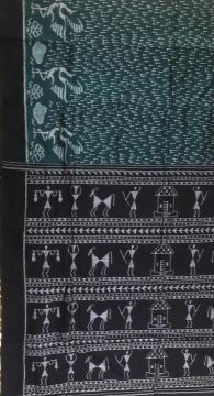 Birds and rain motifs Cotton Ikat Saree with Blouse Piece
