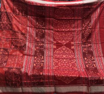 Tribal and tree motifs Intricately woven Cotton Silk Ikat Saree with blouse piece