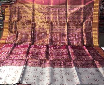 Tribal Aanchal flower motifs body Tissue Silk Ikat Saree with Blouse Piece