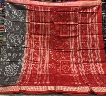 Tribal motifs Aanchal and animal motifs body Ikat Silk saree with blouse piece