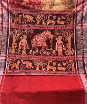 Jungle theme Animal motifs Cotton Ikat Saree with blouse piece