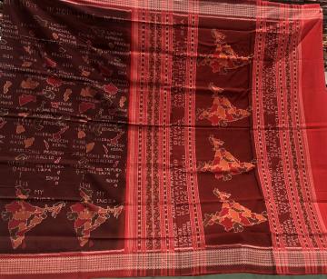 India Map and Indian states theme Cotton Ikat Saree with Blouse Piece