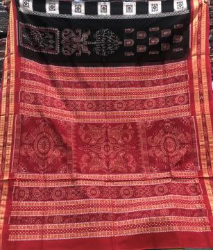 Tribal and peacock motifs body with traditional Aanchal Cotton Ikat Saree with blouse piece