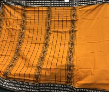 Mustard yellow Plain body Cotton Habaspuri saree with blouse piece