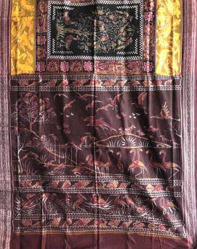 Master weaver s creation intricately woven bird motifs cotton Ikat saree