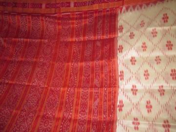 Odisha Handloom White - Red Ikat work Khandua Silk Saree Sari