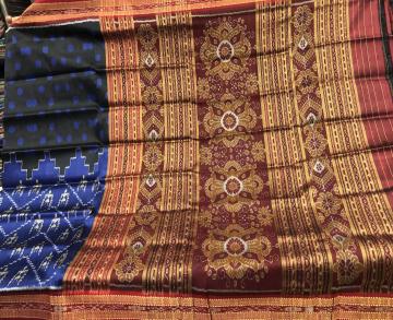 Tribal motifs traditional Khandua silk Ikat Saree without blouse piece
