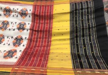 Baghambari and kathiphera inspired designs Ikat weave Khandua Silk Saree with blouse piece