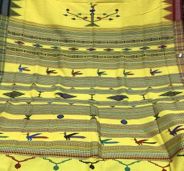 Bird motifs Authentic Ganjam Bomkai Thick Cotton Saree