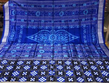 Traditional Aanchal Black and blue combination Double Ikat Pasapalli Silk Saree