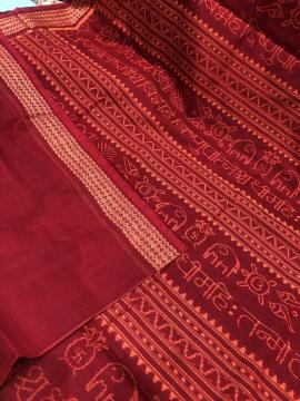 Exclusively woven Mahalaxmi Mantra scripted in Hindi Cotton Ikat Saree with blouse Piece
