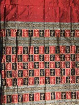 Putuli border and Aanchal Maroon black Bomkai Silk Saree with blouse piece